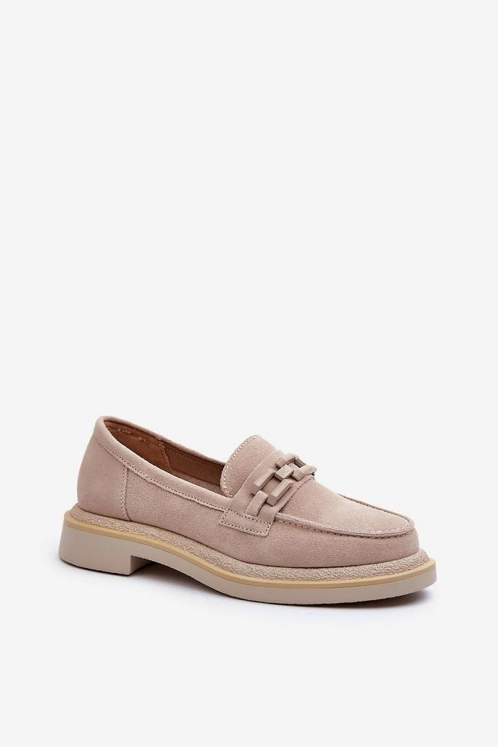 Moccasins élégants pour femmes en daim beige clair, style classique moderne, talon plat, semelle caoutchouc, look sophistiqué, occasion多种