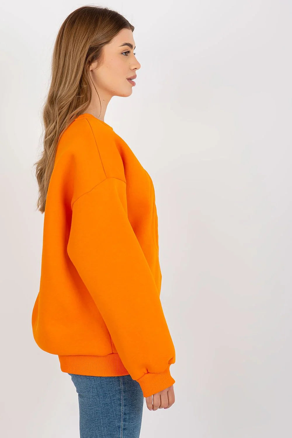 Sweatshirt pour femme moderne couleur orange vif coupe ample manches longues broderie lion coton polyester 70/30