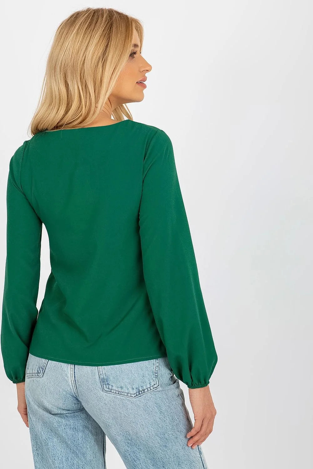 Chemisier Lakerta élégant pour femme en vert riche manches longues encolure ronde volants perlés