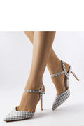 Escarpins à talons aiguilles femmes design élégant motif damier argenté matériaux de qualité talon 16 cm