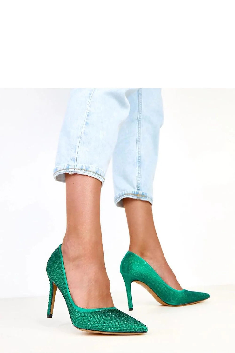 escarpins femme talons aiguilles 10cm vert émeraude tissu supérieure microstrass scintillants bout pointu semelle cuir écologique confort soirée mariage élégant