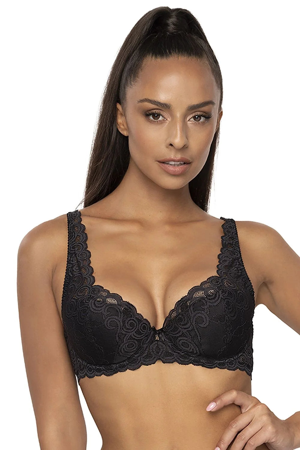 Soutien-gorge féminin rembourré en dentelle noire, coupe push-up, bretelles ajustables, maintien optimal, occasion quotidienne et soirée, lingerie élégante pour femme