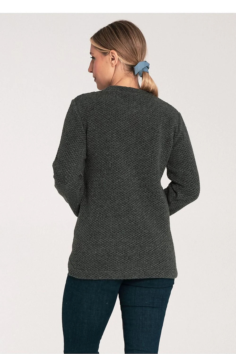 Pull femme Chandail Figl design épuré manches longues encolure ronde gris charbon matière douce confort optimal
