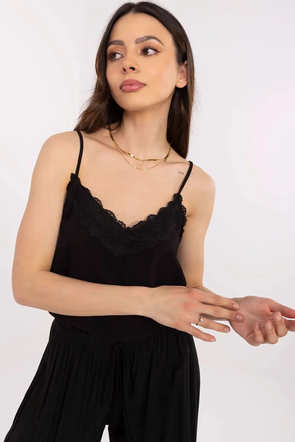 Top pour femme sans manches en viscose dentelle noire style moderne écolo