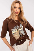Chemisier élégant pour femmes imprimé animal motif léopard zèbre manches 3/4 col rond coton élasthanne