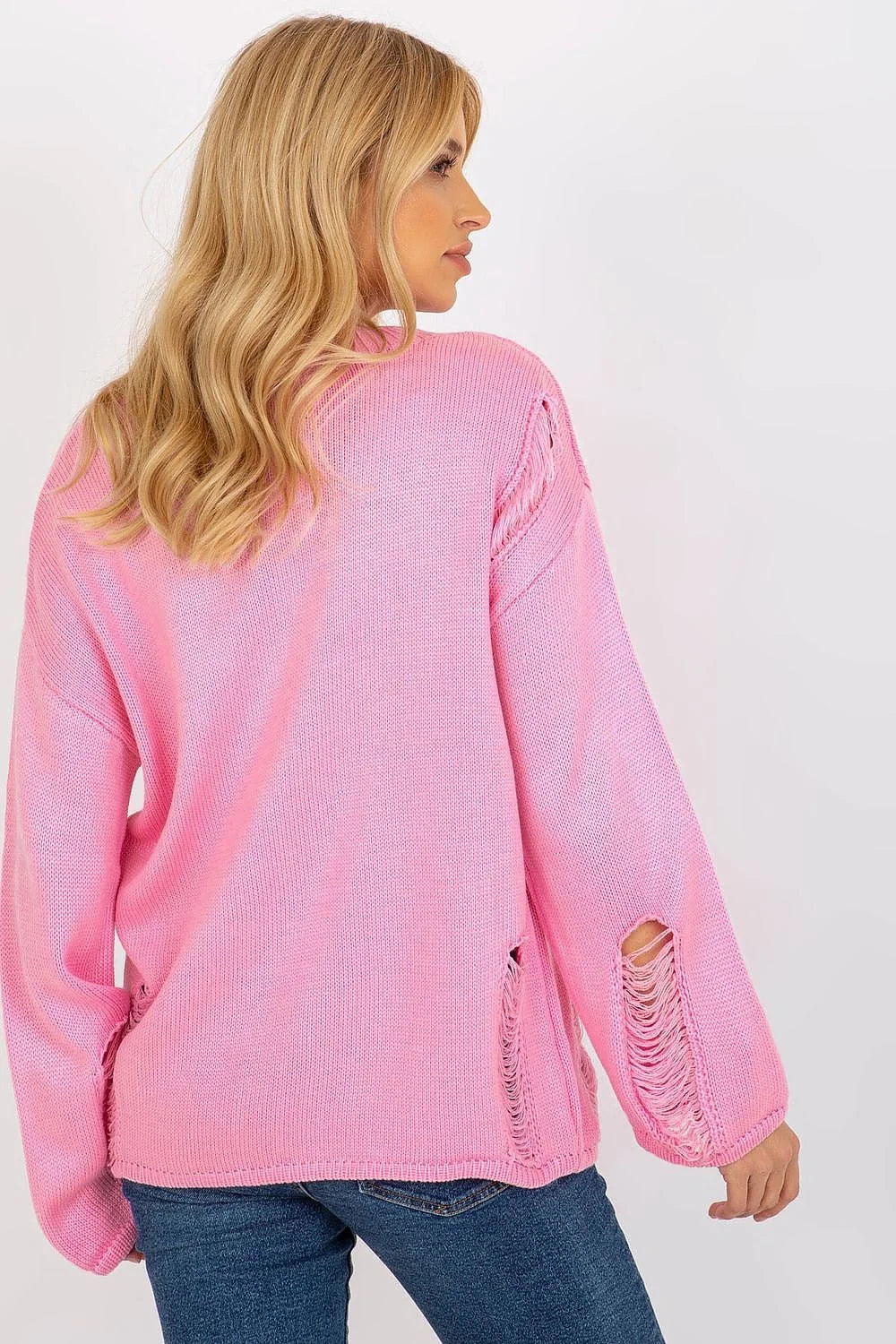 Pull féminin moderne Chandail Badu acrylique rose vif coupe ample détails distorsion manches longues femme