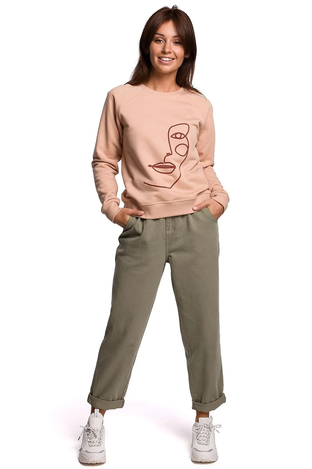Sweatshirt Be Wear pour femme, design artistique, couleur noire, coupe droite, manches longues, tissu coton polyester, confort et style urbain