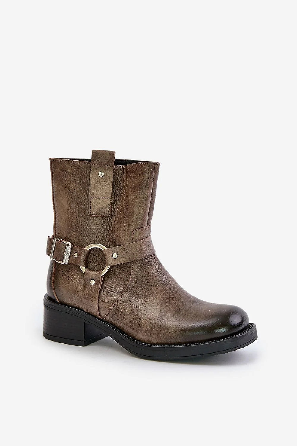 Bottines en cuir naturel modernes élégantes pour femme, automne/hiver, talon bas, semelle épaisse, fermeture éclair latérale, cuir marron, design rebelle