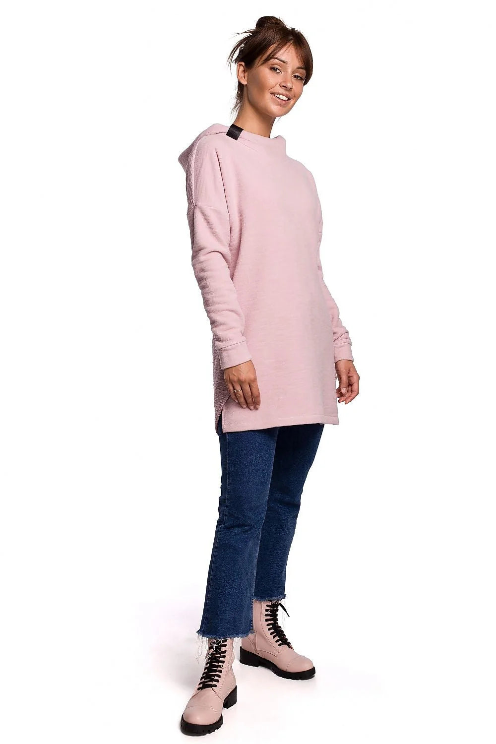 Sweatshirt pour femme en coton bleu marine oversize longue manches longues col montant capuche