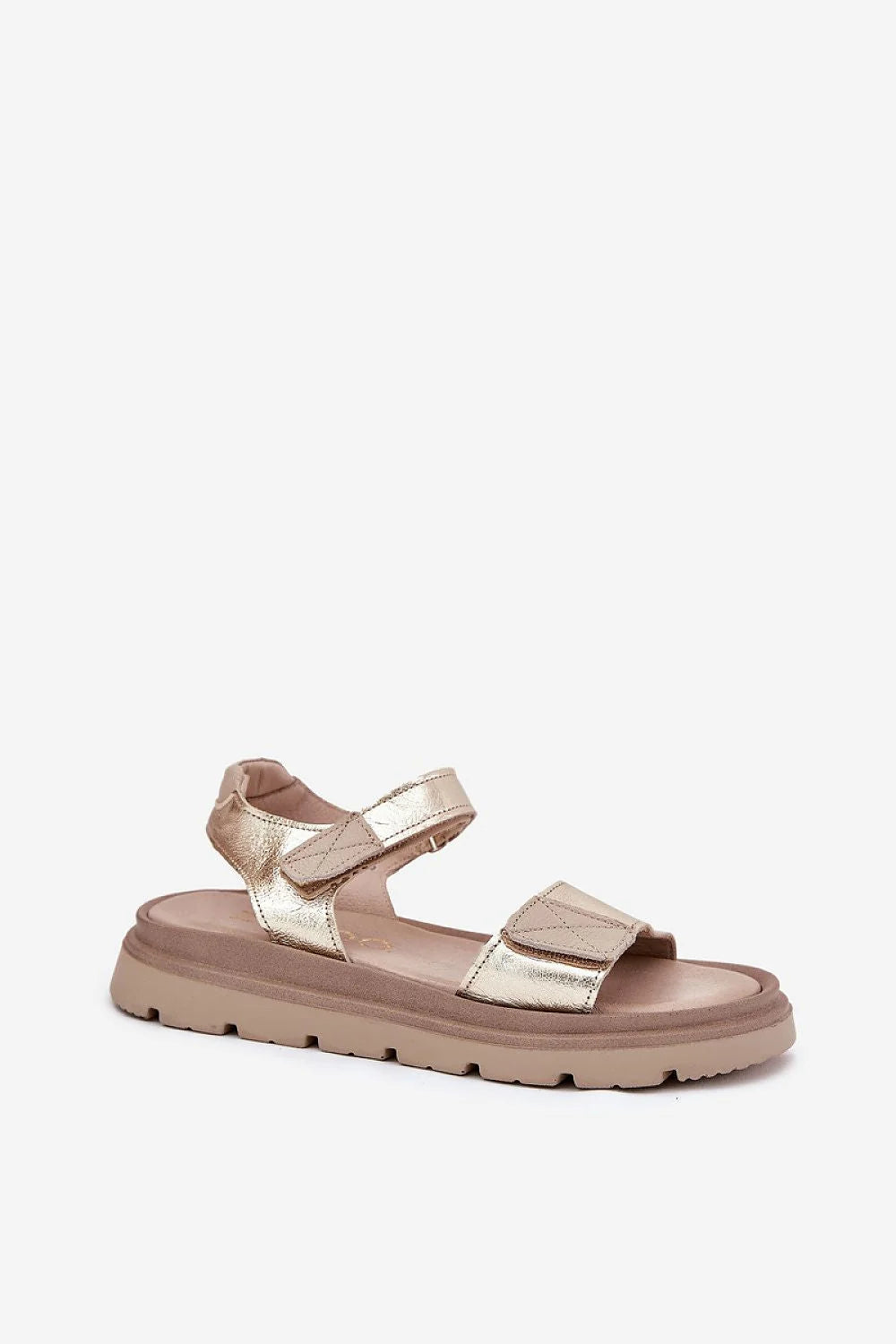 sandales femme estivales sportchic dorées brides cuir synthétique velcro réglables compensées plateforme semelle caoutchouc crantée première rembourrée adhérence