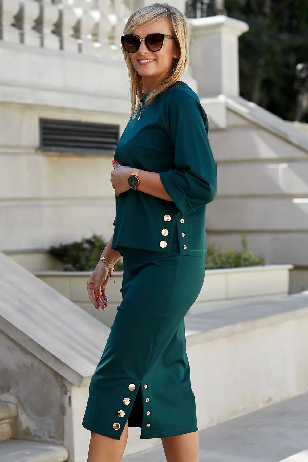 Ensemble deux pièces La Aurora pour femme, vert émeraude, matelassage, taille ajustable, style élégant, occasion formelle