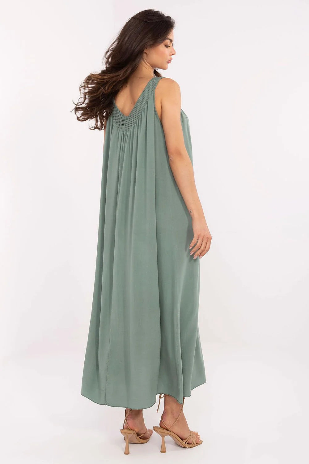 Robe de jour Och Bella en vert sauge en viscose légère longue ample sans fermeture pour femme