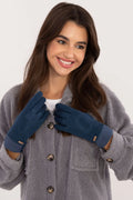 Gants en tissu lisse et côtelé bleu marine urban style plaque dorée poignet élastiqué fleur brodée index smartphone friendly femmes hiver