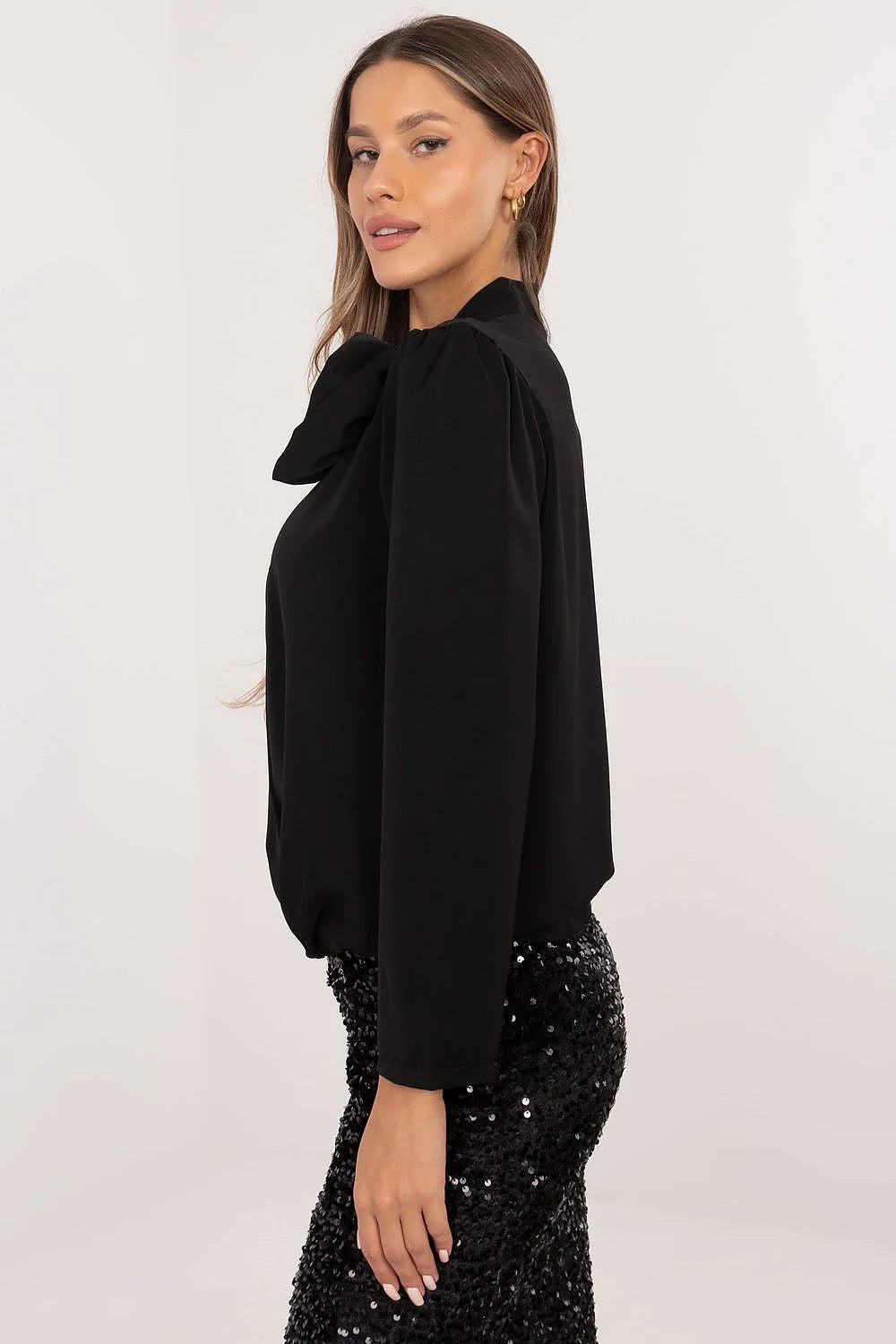 Chemisier Italy Moda élégant pour femmes en viscose et polyester, manches longues, encolure en cœur, occasionnels formels et soirées