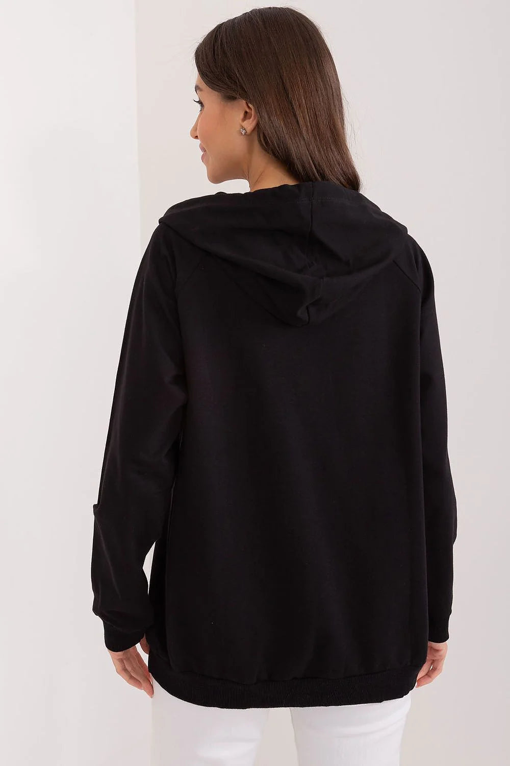 Sweatshirt à capuche pour femme en coton noir confortable longues manches ajustables style moderne coupe ample