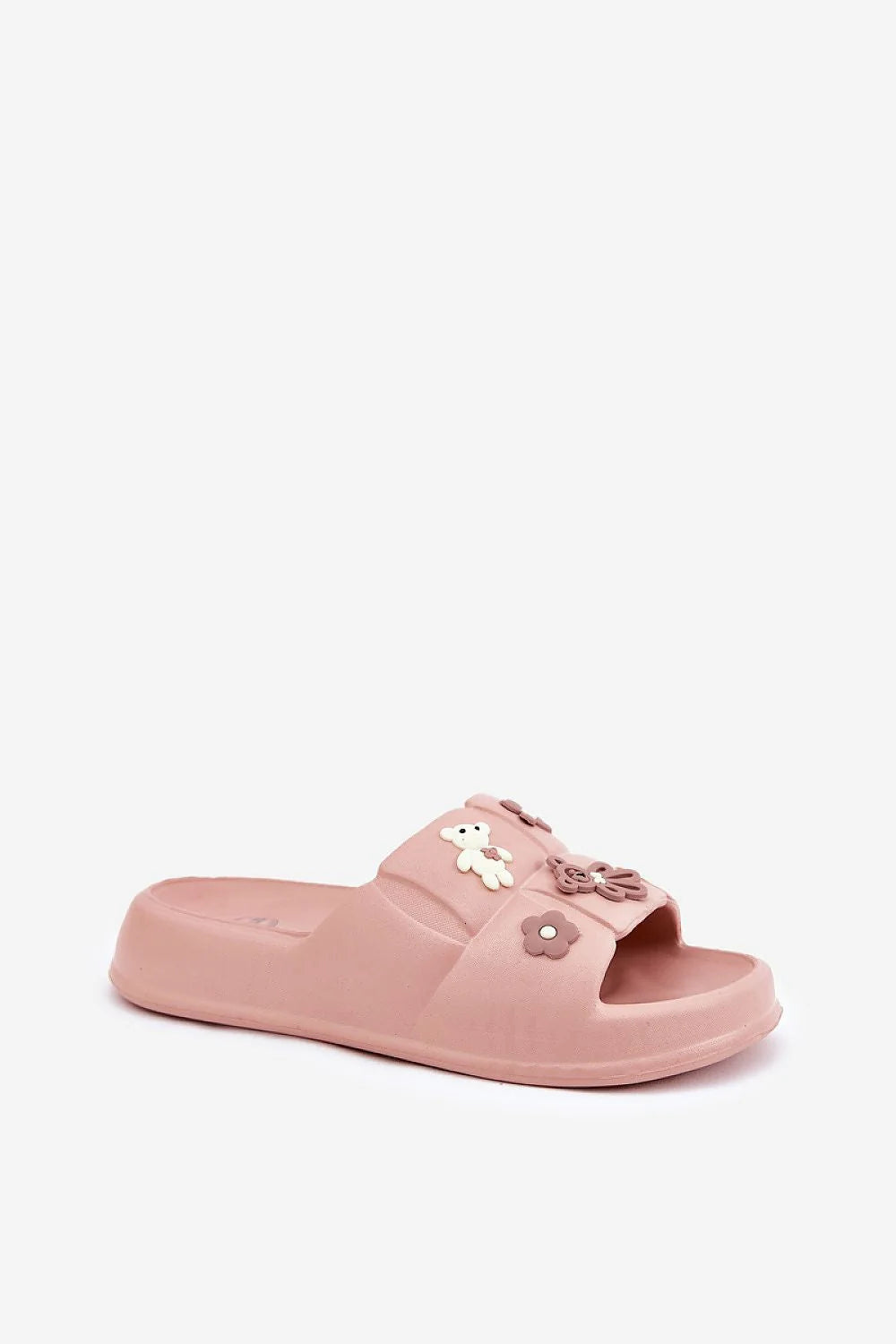 Sandales à enfiler pour femmes, design moderne, rose pastel, motifs fleurs et animaux en relief, confort et amorti, idéales pour l'été, plage et jardin