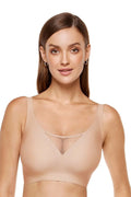 Misty bralette soutiengorge sans armatures invisible microfibre lisse beige seconde peau bretelles larges réglables coussinets amovibles maintien léger
