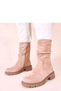 bottines beiges froncées plateforme mi mollet Malha Gemre suède bout rond semelle crantée talon bloc bas bohème chic
