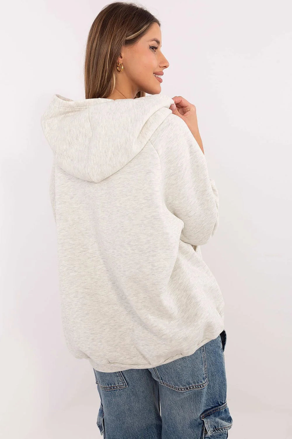 Sweatshirt à capuche pour femme, coupe ample, tissu coton polyester, imprimé HU$TLE rose, gris clair, style urbain, manches longues, poche kangourou, finitions côtelées