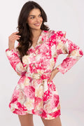 Combinaison Italy Moda féminine élégante floral rose crème blanc polyester viscose ceinture dorée manches longues femme