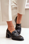 mocassins femmes Vinceza cuir naturel noir lisse élégant intemporel sophistiqué talon carré moyen mors métallique argenté semelle caoutchouc confort ajustée
