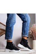 baskets montantes femmes sock maille noire cheville élastique laçage semelle plateforme blanche crantée chic respirante amortissante légère maintien adhérence