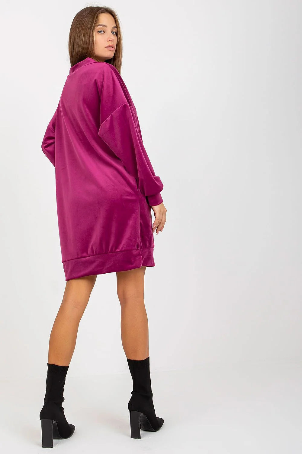 Robe de jour Rue Paris velours court manches longues encolure en V noir femme polyvalence
