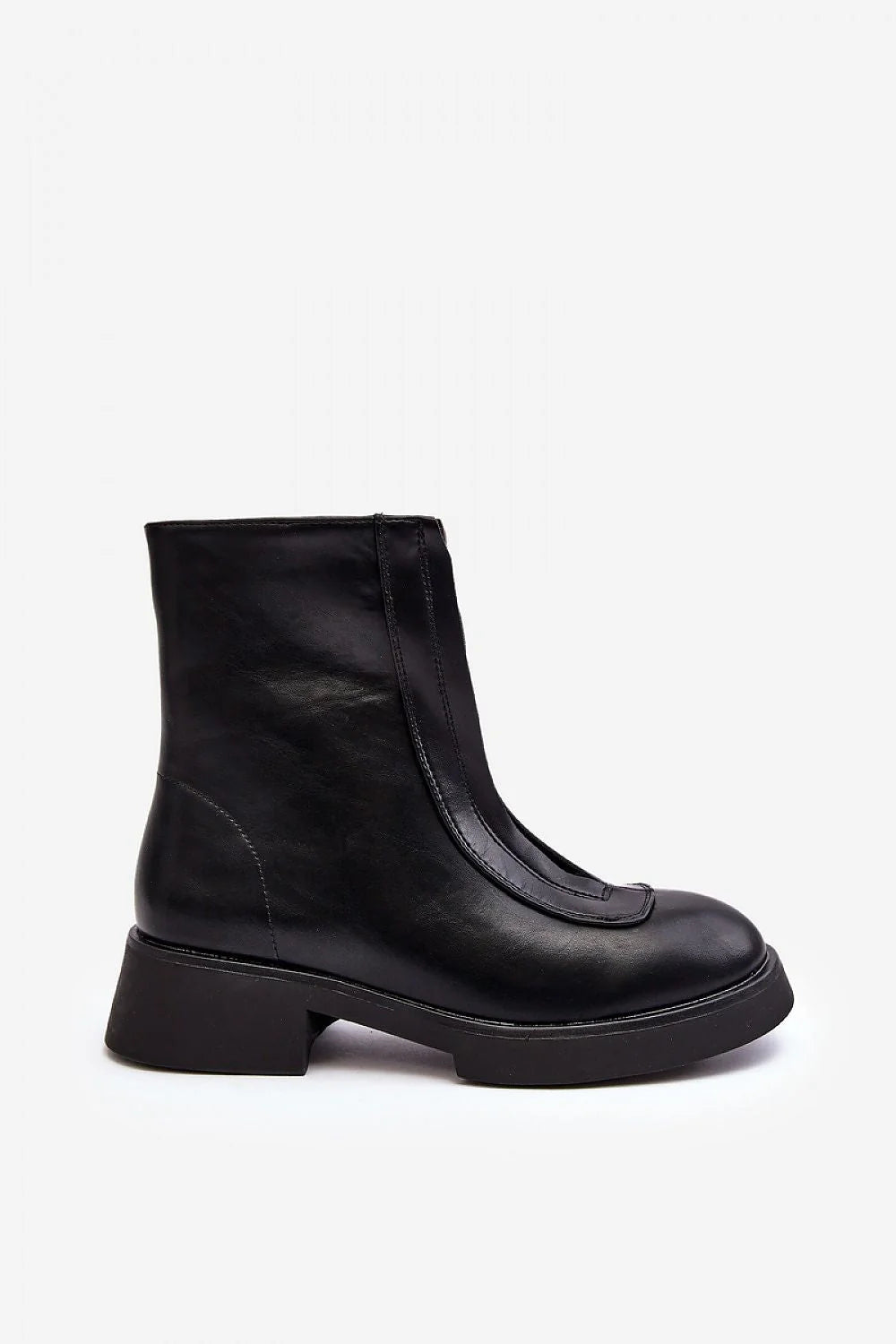 bottines femme cuir synthétique noir cheville montante fermeture éclair avant talon bloc bas plateforme semelle crantée