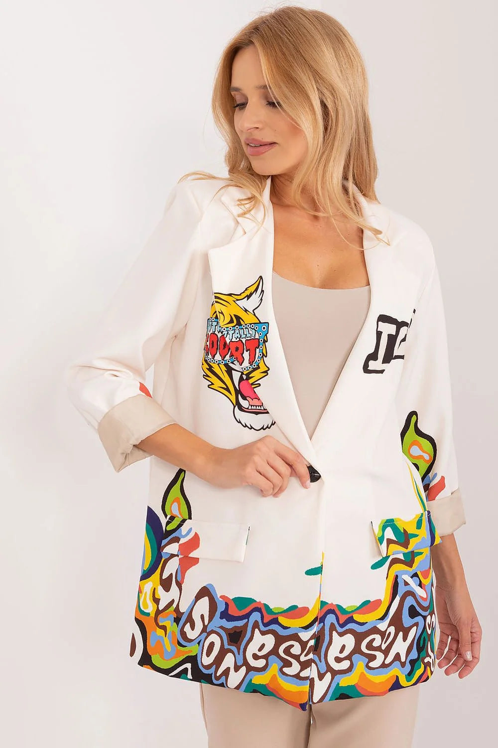 Veste blazer femme imprimé animalier motifs graphiques coton synthétique coupe ample ville soirées mode artistique tendance urbaine