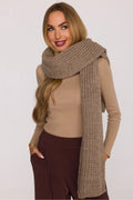 châle long oversize femme grosse maille tricotée taupe beige cosy enveloppant côtelée épaisse douce acrylique nylon large casualchic