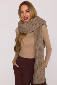 châle long oversize femme grosse maille tricotée taupe beige cosy enveloppant côtelée épaisse douce acrylique nylon large casualchic