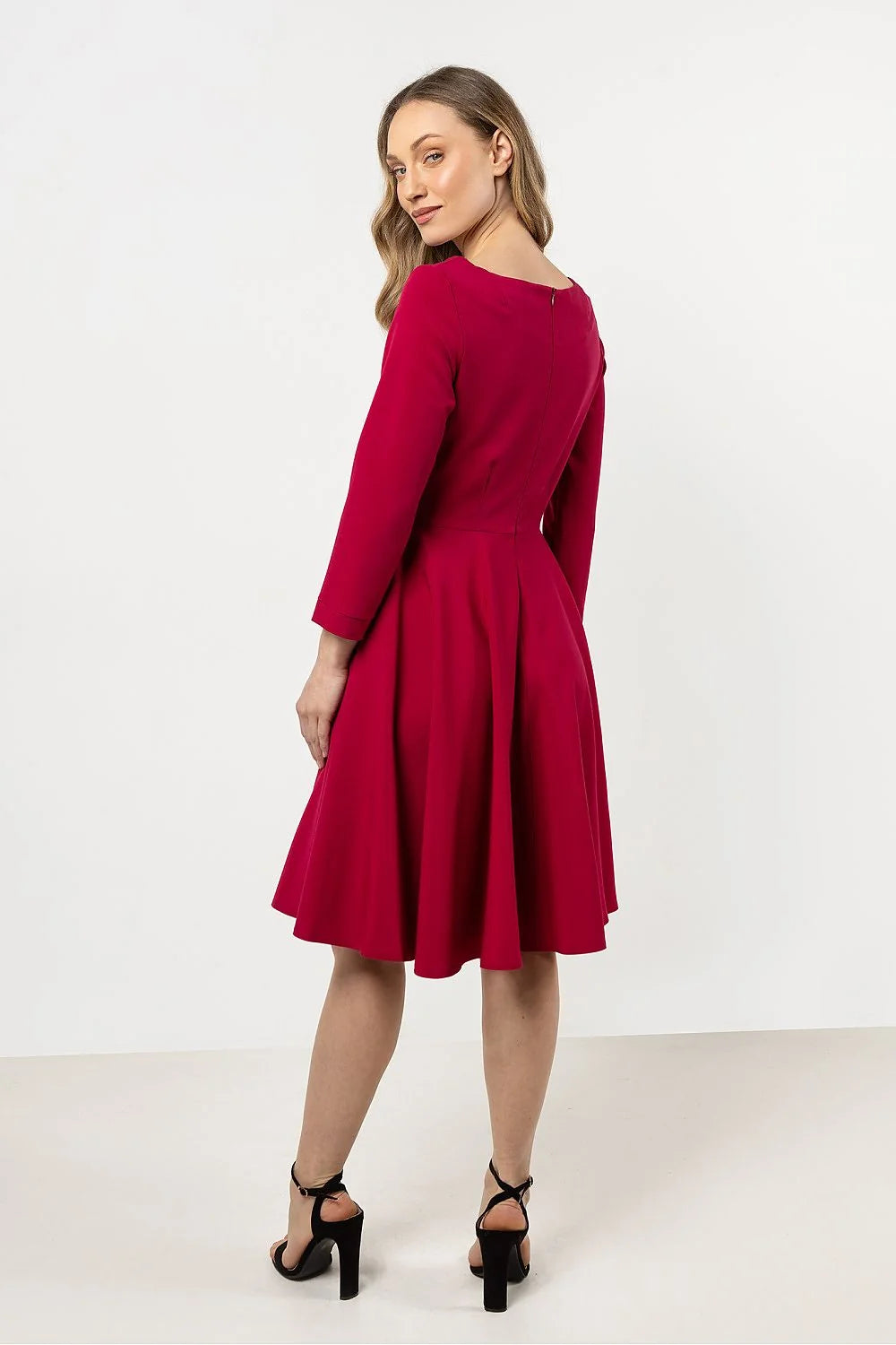 Robe de jour awama femme style vintage coupe évasée manches longues décolleté bateau boutons décoratifs tissu polyester élasthanne
