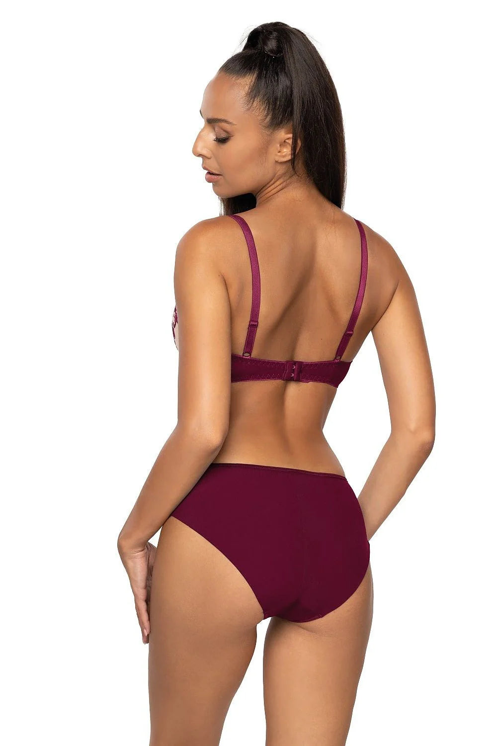 Culotte féminine élégante en tulle dentelle romaine couleur bordeaux taille basse ajustable culotte lingerie confortable femme