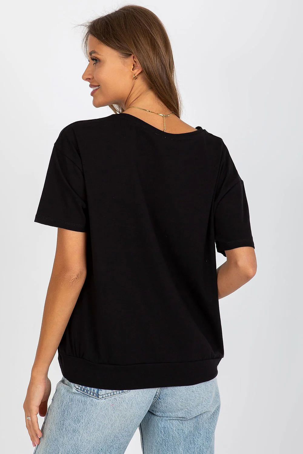 Chemisier Relevance pour femme en coton élasthanne manches courtes col rond logo triangle noir