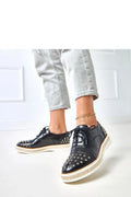 mocassins femme cuir écologique noir clous métalliques dorés bout amande lacets plateforme 3cm semelle blanche espadrille confortable urbain chic