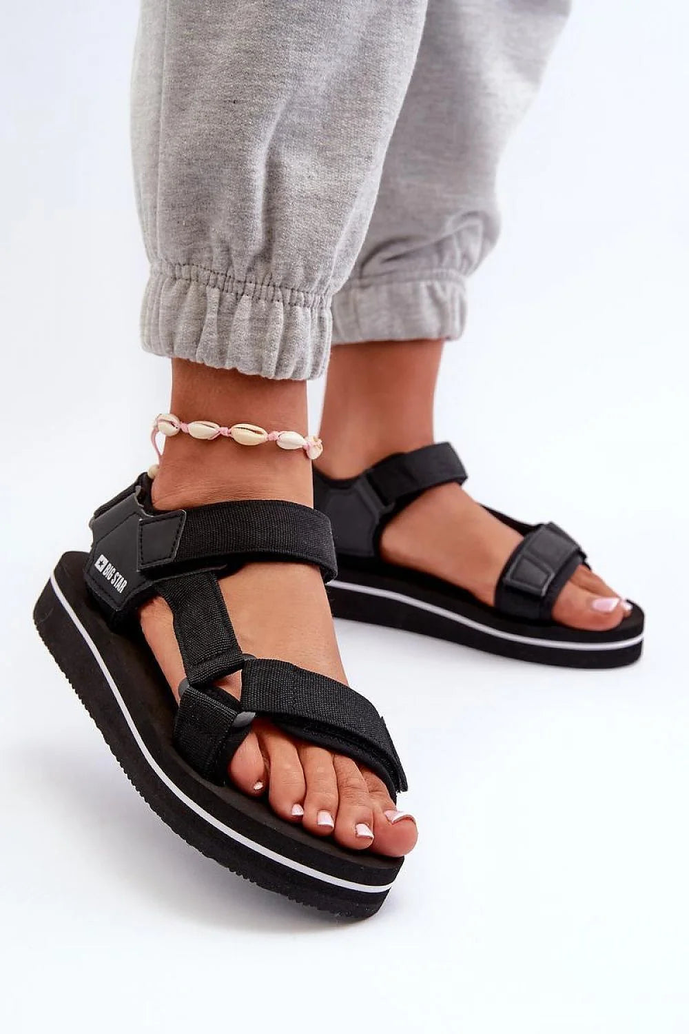 Sandales pour femme style casual sportif plateforme EVA semelle piano Velcro noir blanc tissu respirant plage ville
