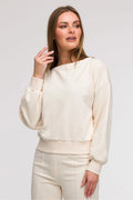 Ensemble femme crème élégant et décontracté, haut et pantalon assortis, Coupe ample et moderne, Matière douce et extensible, Occasions multiples