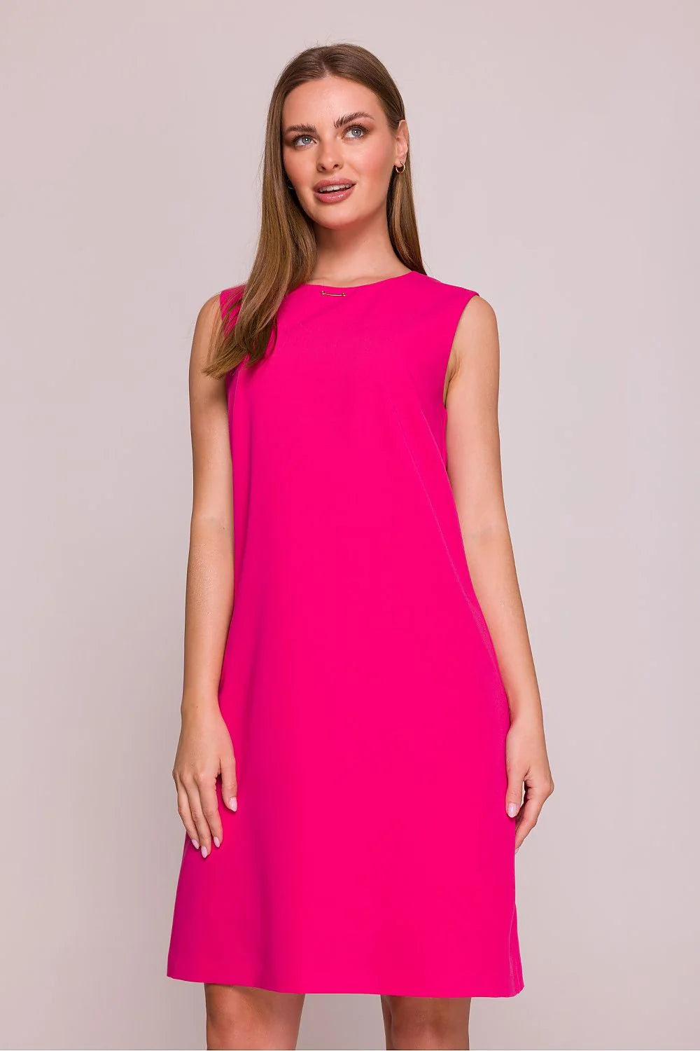 Robe de jour Stylove sans manches coupe droite rose fuchsia doublée finitions élégantes robe femme
