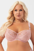 soutien gorge grande taille confort maintien bonnets profonds baleines latérales dentelle rose poudré tulle broderie florale bretelles réglables