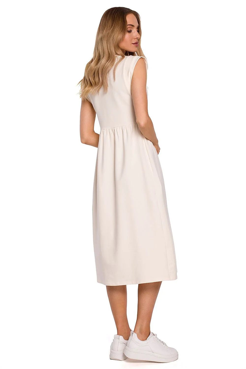 Robe midi en coton rose pâle style décontracté manches courtes pour élégance quotidienne féminine