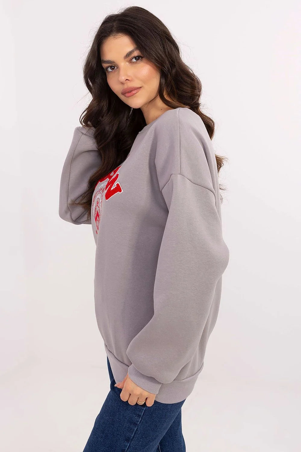 Sweatshirt femme style universitaire Boston coton polyester qualité supérieure coupe ample manches longues épaules décontractées print universitaire