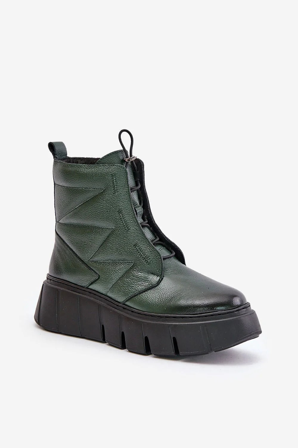 bottines chelsea vert foncé cuir synthétique texturé tige montante élastique latéral fermeture éclair plateforme talon compensé semelle crantée surpiqûres zigzag