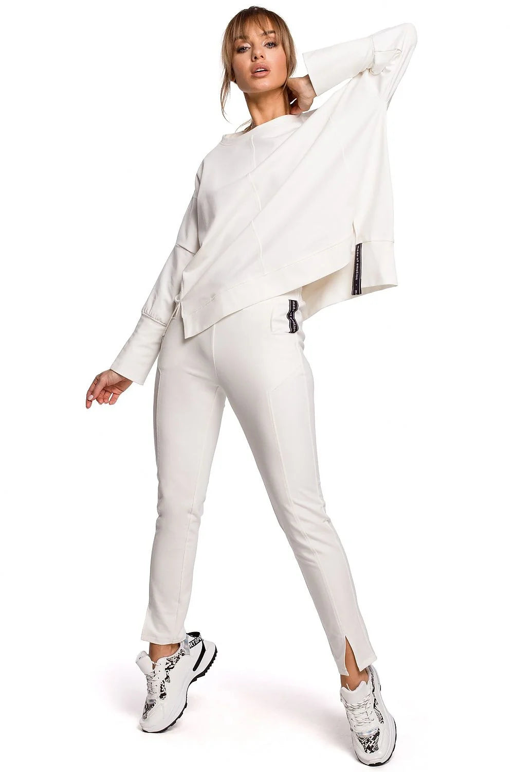 Pantalon long femme coton élasthanne moderne coupe droite fentes avant confort mode urbaine sophistiquée