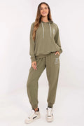 ensemble survêtement femme décontracté quotidien coton élasthanne douceur confort liberté mouvement sweat capuche ajustable broderie zircons pantalon taille haute