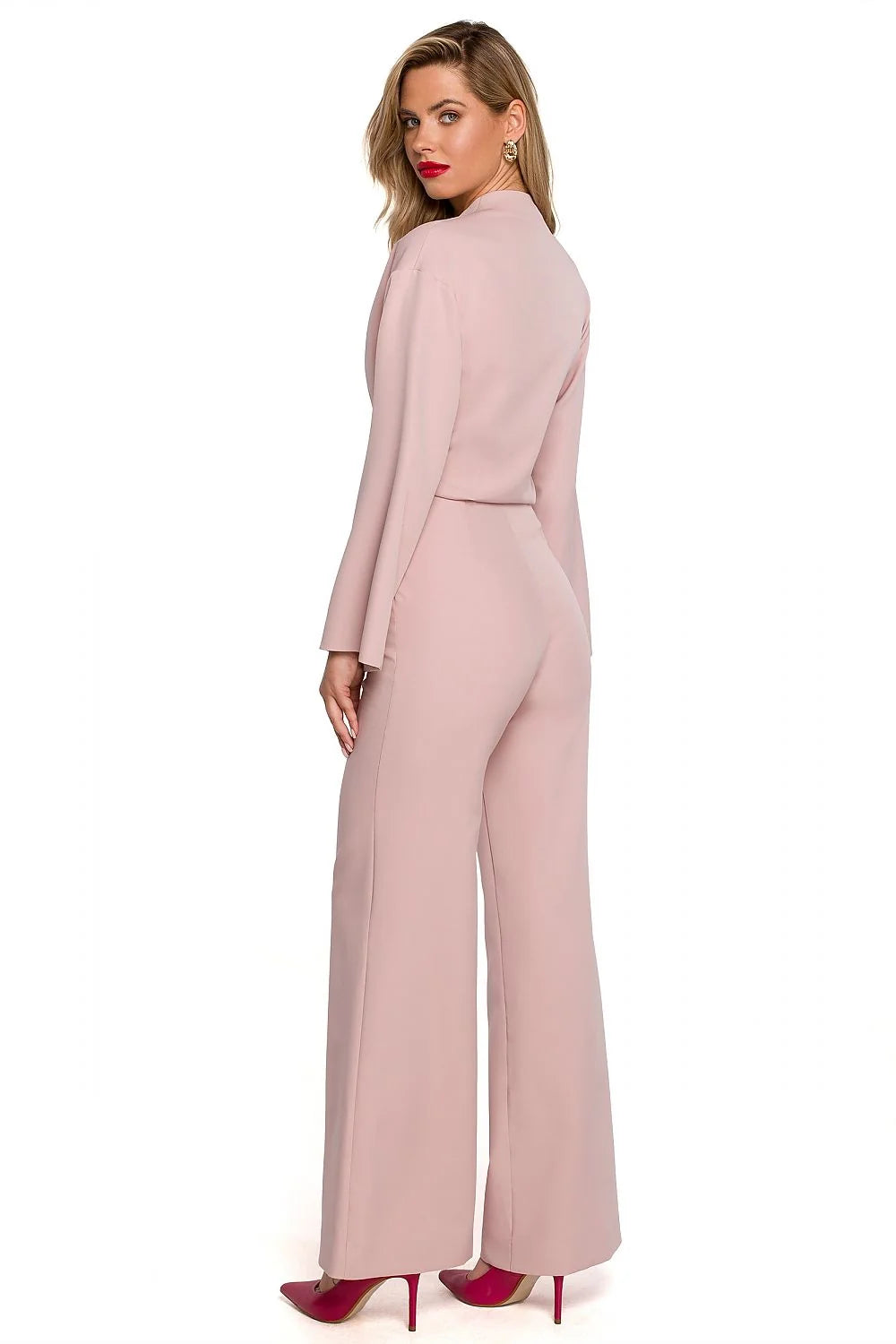 Combinaison Makover féminine élégante en polyester et élasthanne manches longues évasées encolure V croisée taille ajustable occasion spéciale