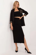 Ensemble élégant et moderne pour femme veste ample top court jupe longue fente noire occasion spéciale soirée
