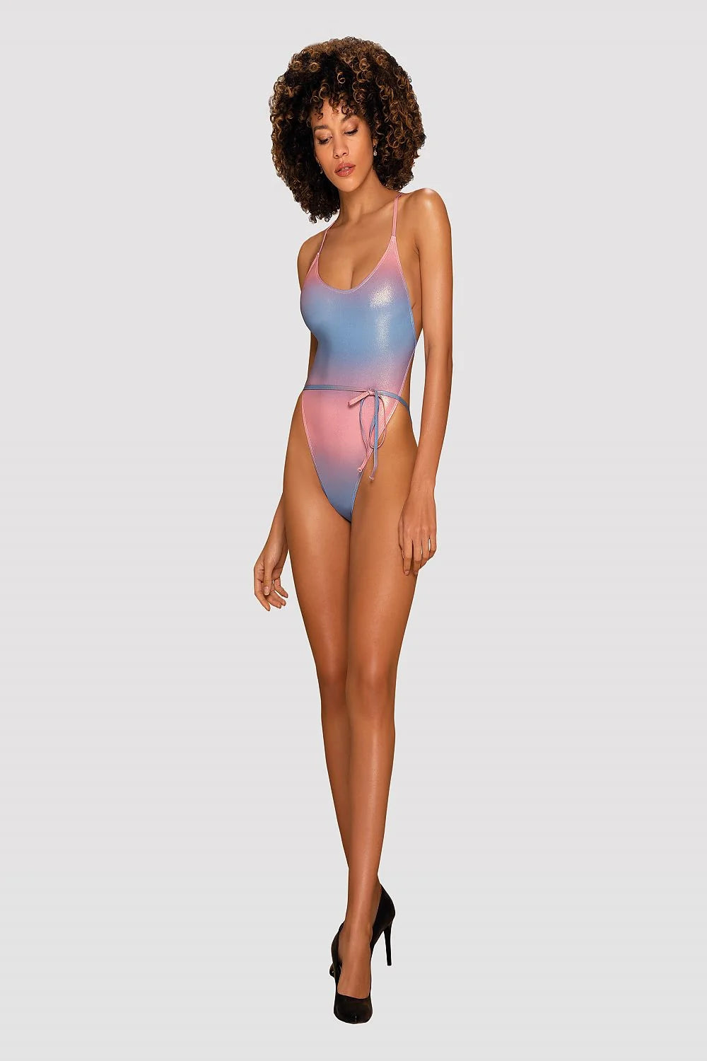 Maillot de bain une pièce style sirène tissu brillant métallique ceinture nouée coupe années 90 élasthanne polyester femme