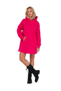 Robe sweat femme moderne couleur rose vif manches longues capuche poche kangourou coupe ample taille ajustable
