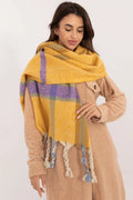 Écharpe en polyester à carreaux pour femme, franges tressées, style moderne, couleur jaune moutarde, violet et bleu pastel, longueur 180 cm, polyvalence, accessoire hiver