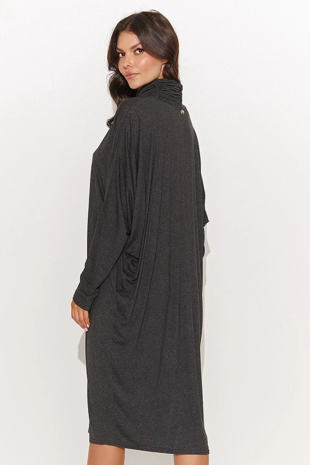 Robe de jour oversize col roulé maille viscose graphite taille ajustable robe moderne femmes style casual
